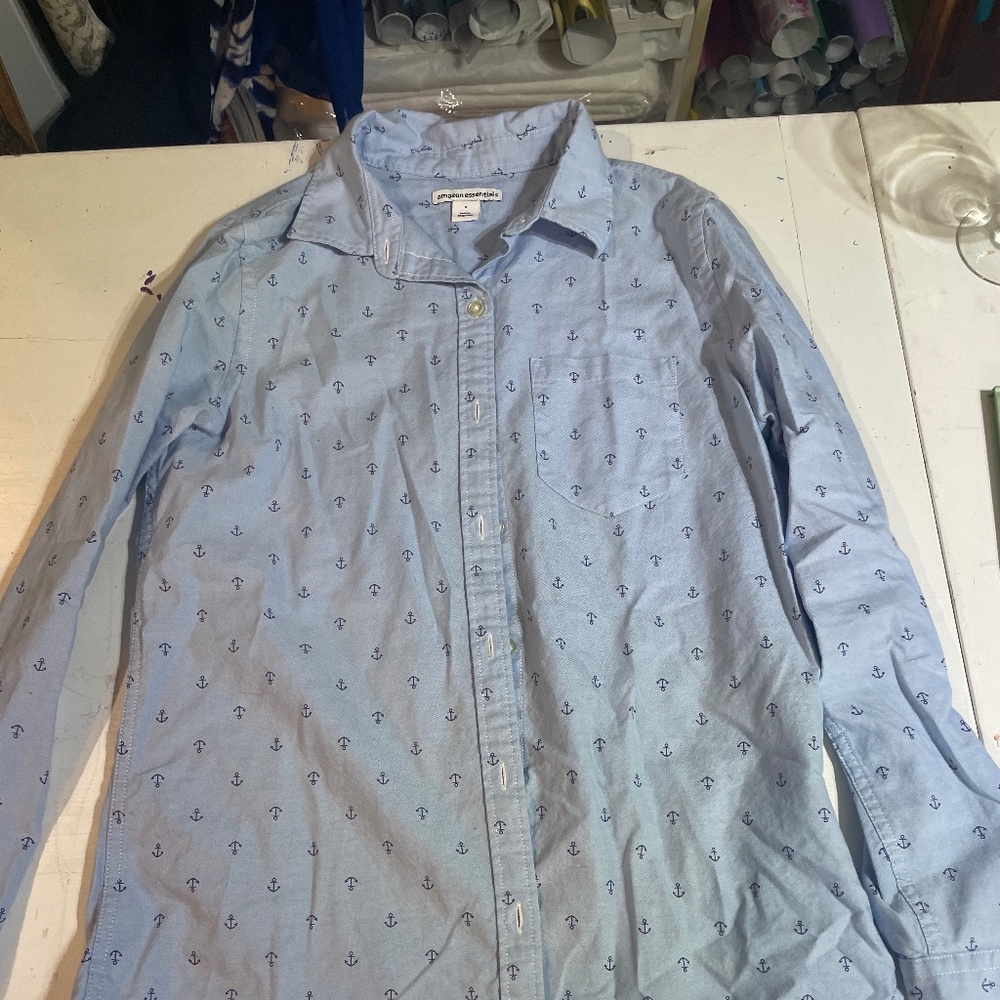 Blue and anchor button down